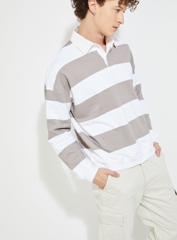 URB_N Men Oversized Striped Polo Sweatshirt