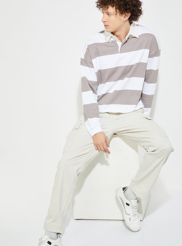 URB_N Men Oversized Striped Polo Sweatshirt