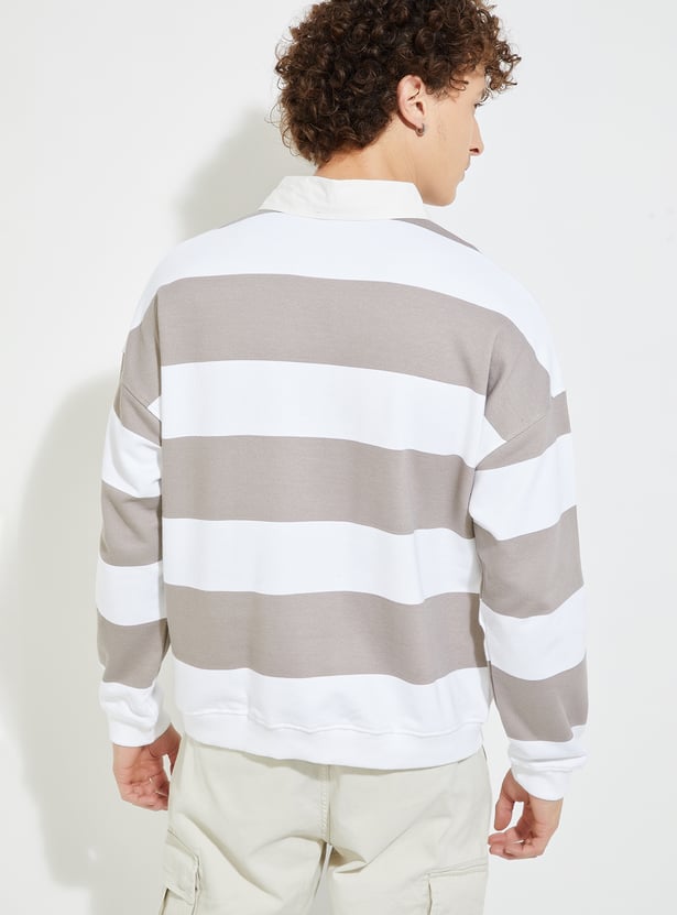 URB_N Men Oversized Striped Polo Sweatshirt