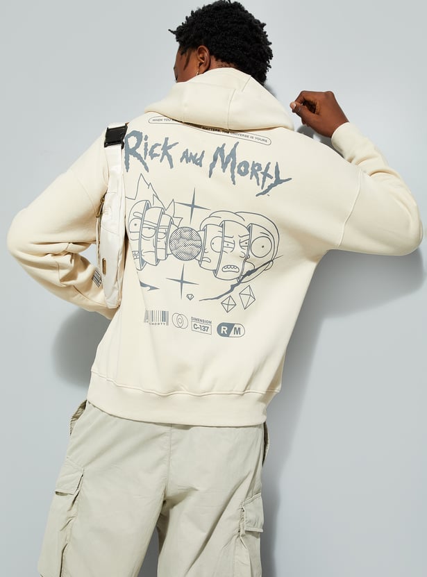 URB_N Men Rick & Morty Print Oversized Hooded Sweatshirt