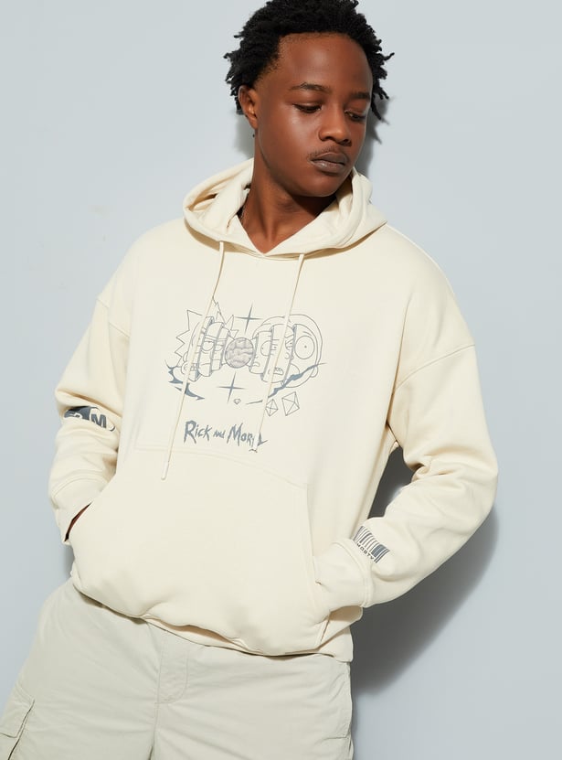 URB_N Men Rick & Morty Print Oversized Hooded Sweatshirt