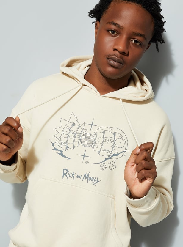 URB_N Men Rick & Morty Print Oversized Hooded Sweatshirt