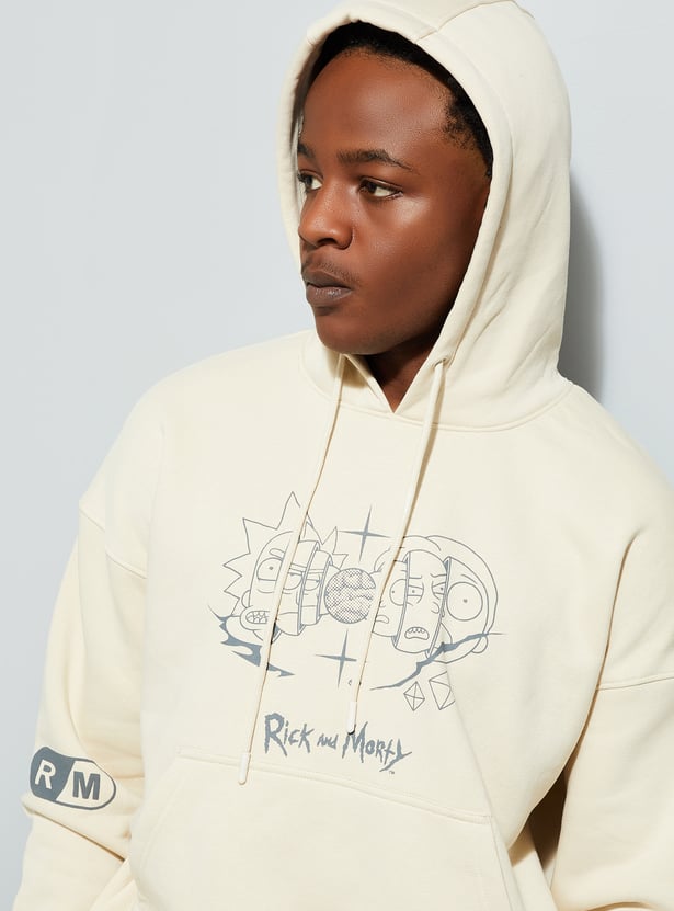 URB_N Men Rick & Morty Print Oversized Hooded Sweatshirt