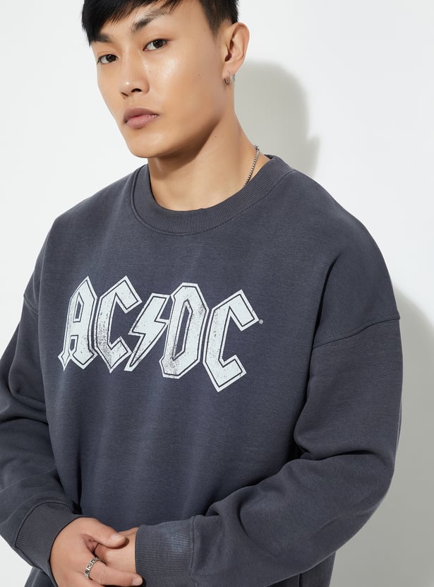 URB_N Men Oversized AC/DC Printed Sweatshirt