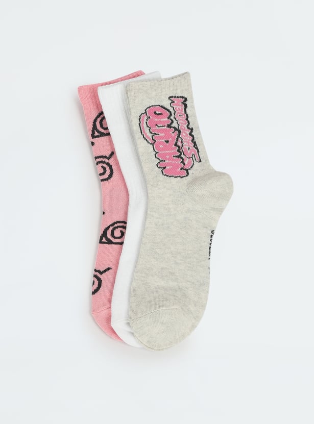 Girls Naruto Crew Length Socks- Pack of 3