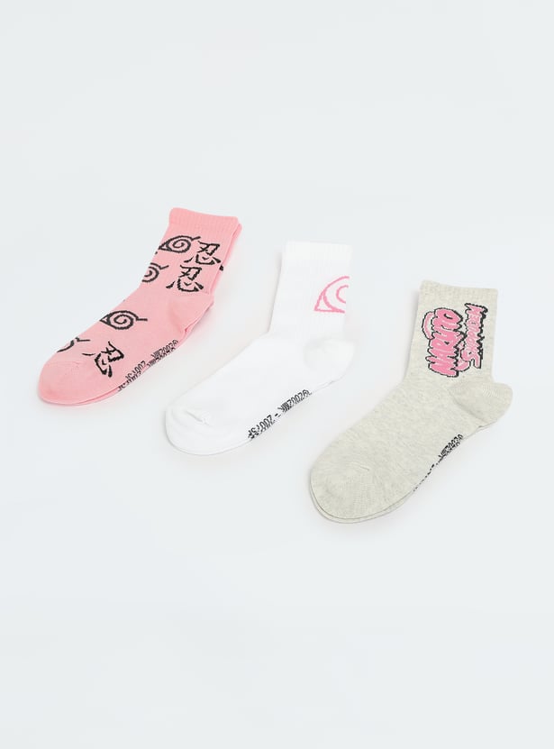Girls Naruto Crew Length Socks- Pack of 3