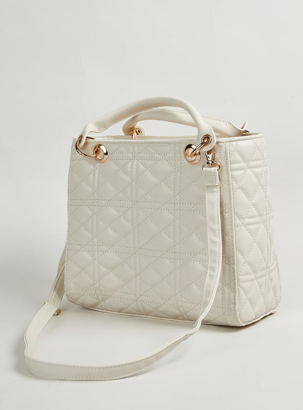 White - Handcrafted Quilted Sling Bag 11