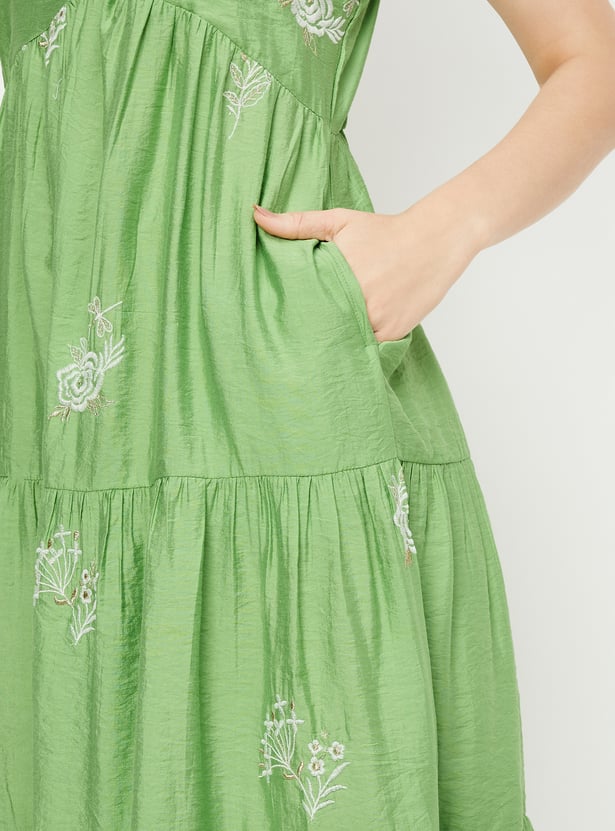 Women Embroidered Tiered Dress