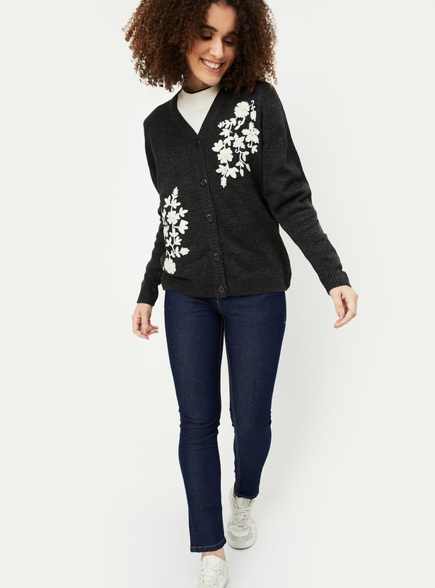 Women Floral Embroidered Cardigan