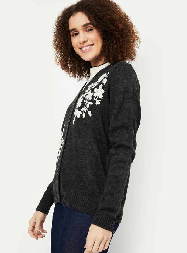 Women Floral Embroidered Cardigan