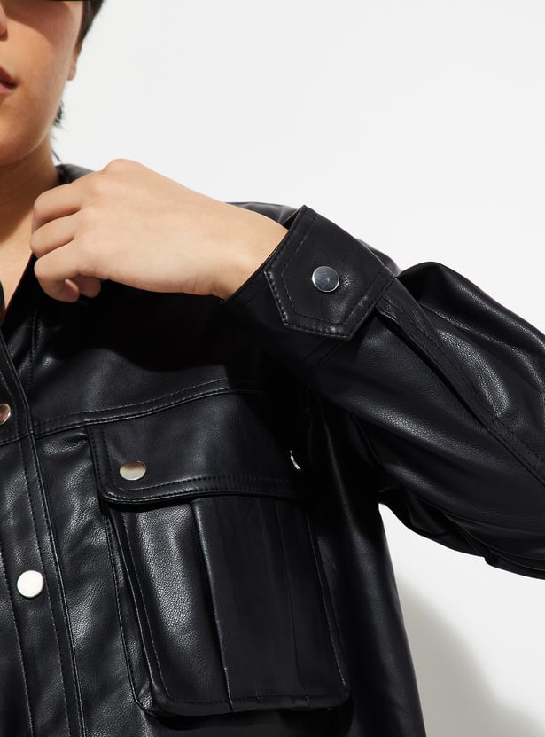 Women Faux Leather Crop Biker Jacket