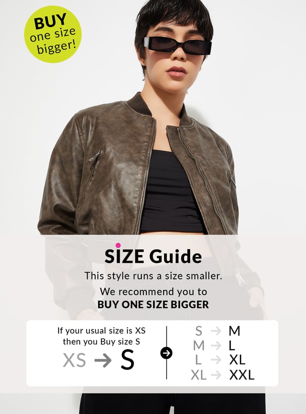 URB_N Women Faux Leather Crop Bomber Jacket