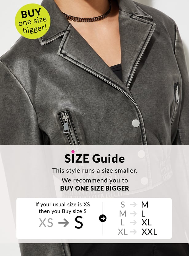 URB_N Women Solid Crop Biker Jacket