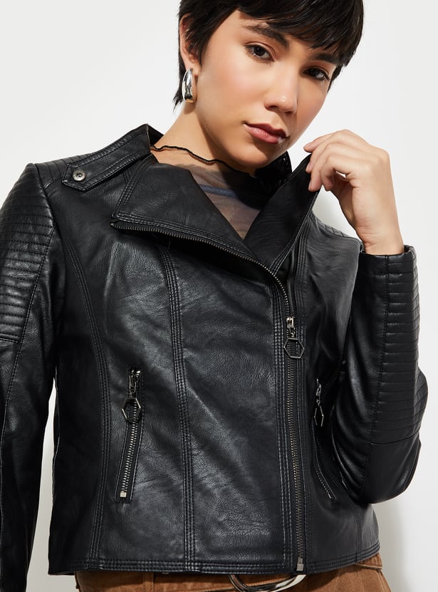 Women Ribbed Biker Jacket