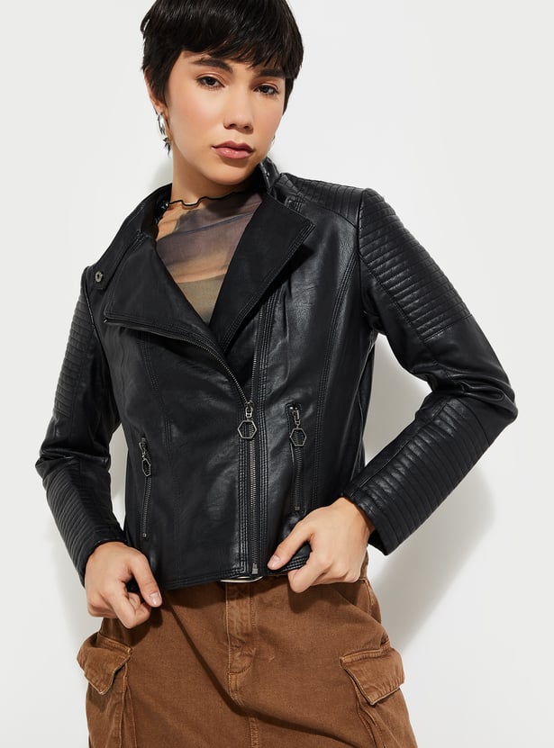 Women Ribbed Biker Jacket