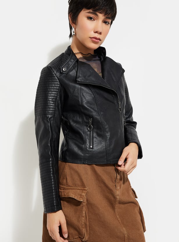 Women Ribbed Biker Jacket