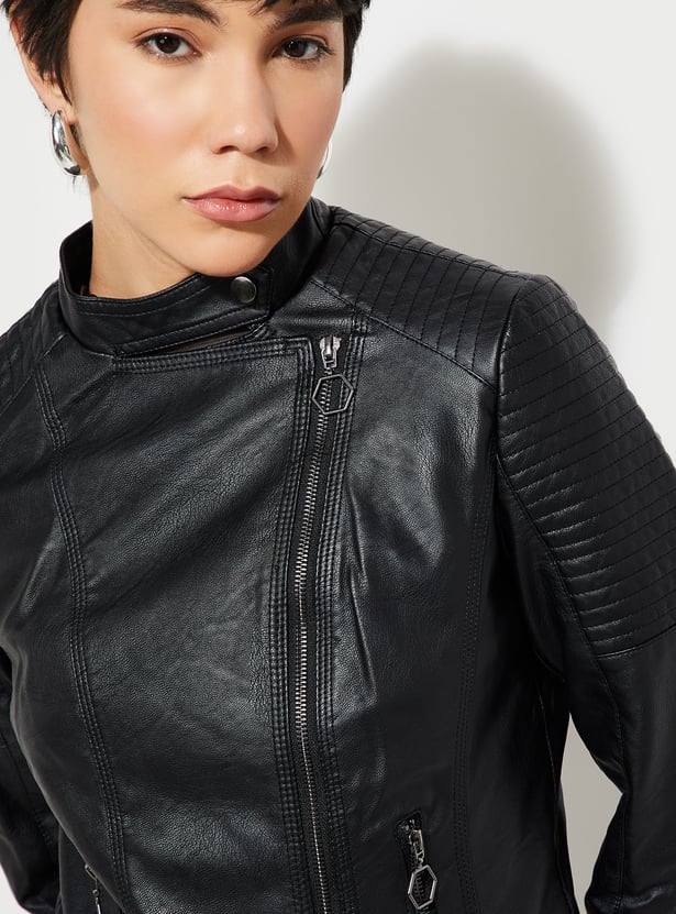 Women Ribbed Biker Jacket