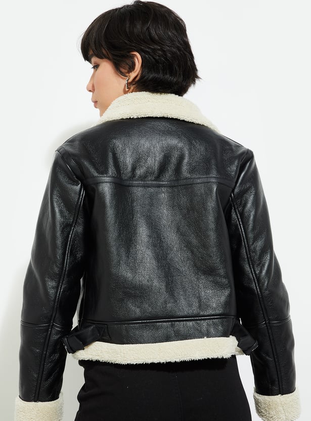 Women Faux Leather Aviator Jacket