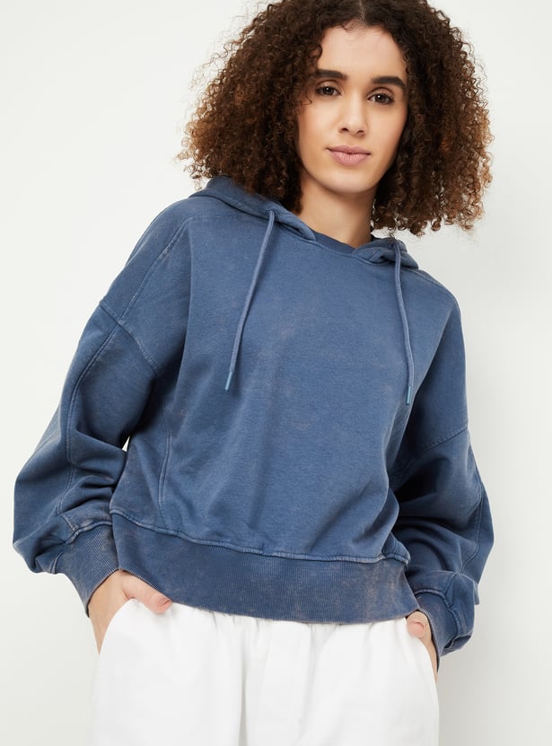 Women Acid Washed Hooded Sweatshirt