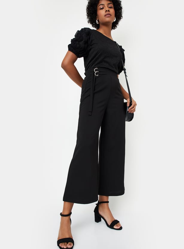 Women Solid Wide-Leg Trousers