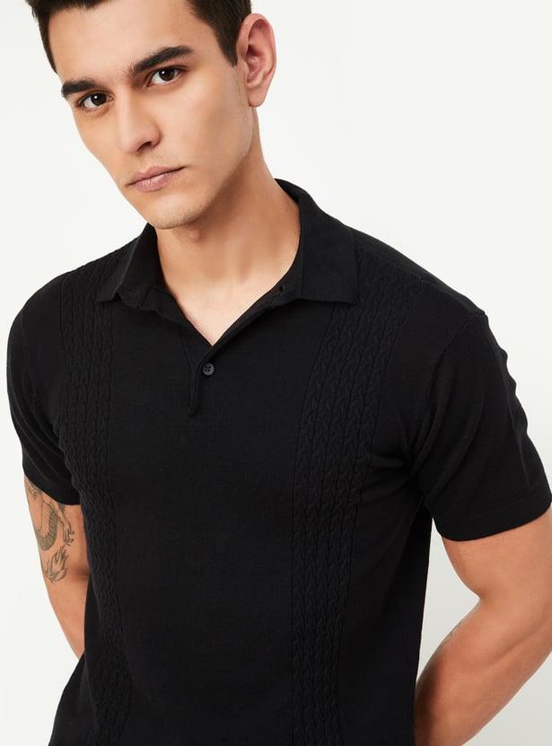 Men Slim Fit Knitted Polo T-shirt