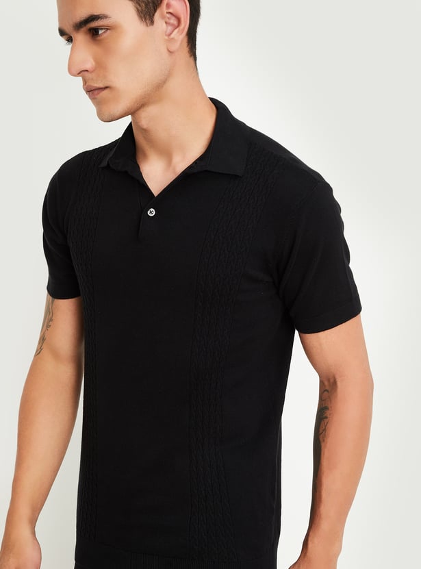 Men Slim Fit Knitted Polo T-shirt