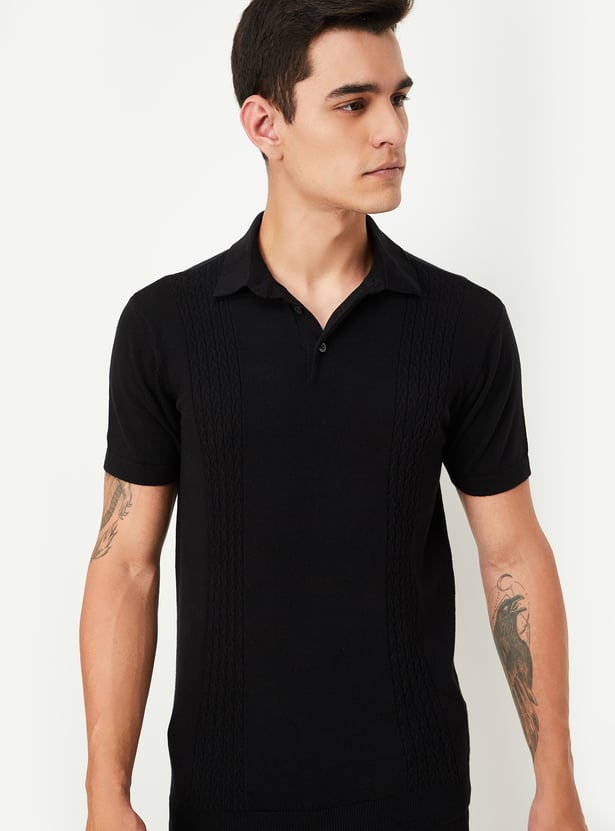 Men Slim Fit Knitted Polo T-shirt