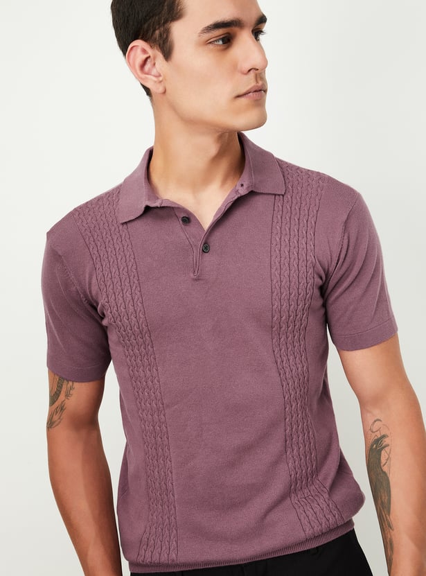 Men Slim Fit Knitted Polo T-shirt