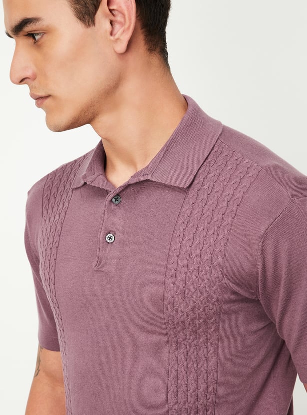 Men Slim Fit Knitted Polo T-shirt