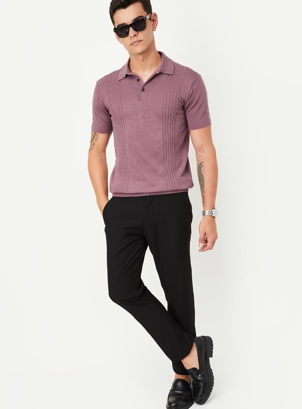 Men Slim Fit Knitted Polo T-shirt