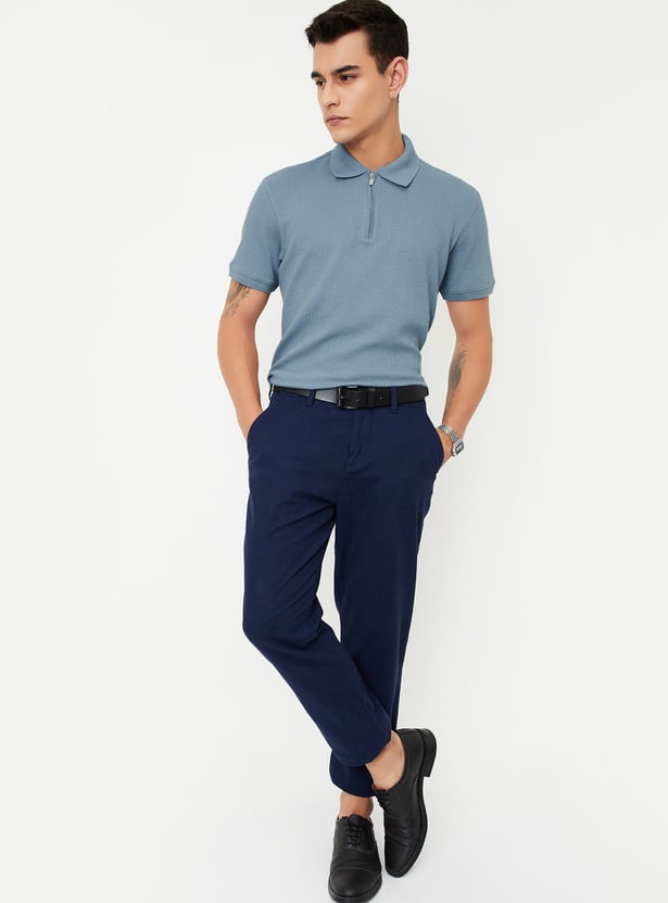 Men Knit Zip Polo T-shirt