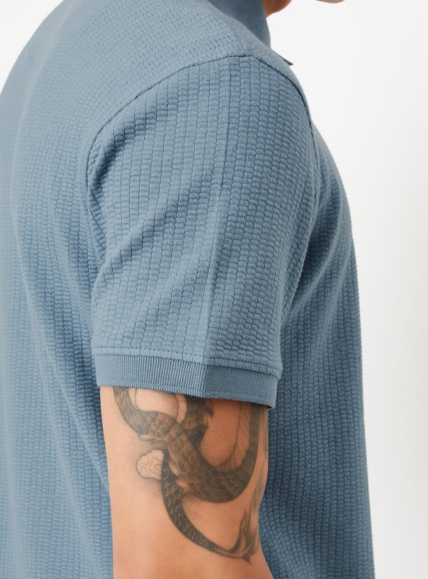 Men Knit Zip Polo T-shirt