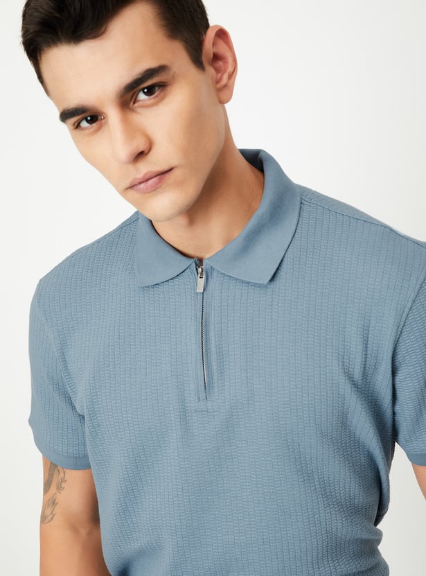 Men Knit Zip Polo T-shirt