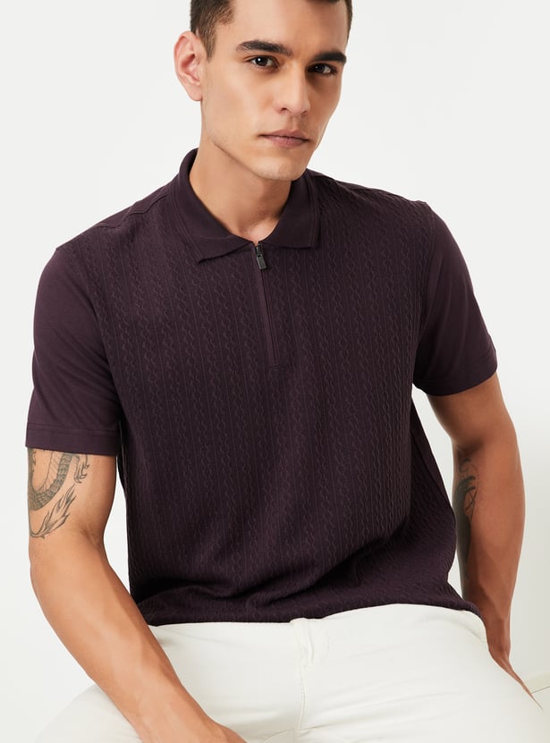 Buy Men Knit Zip Polo T-shirt Online at just Rs. 799.0
