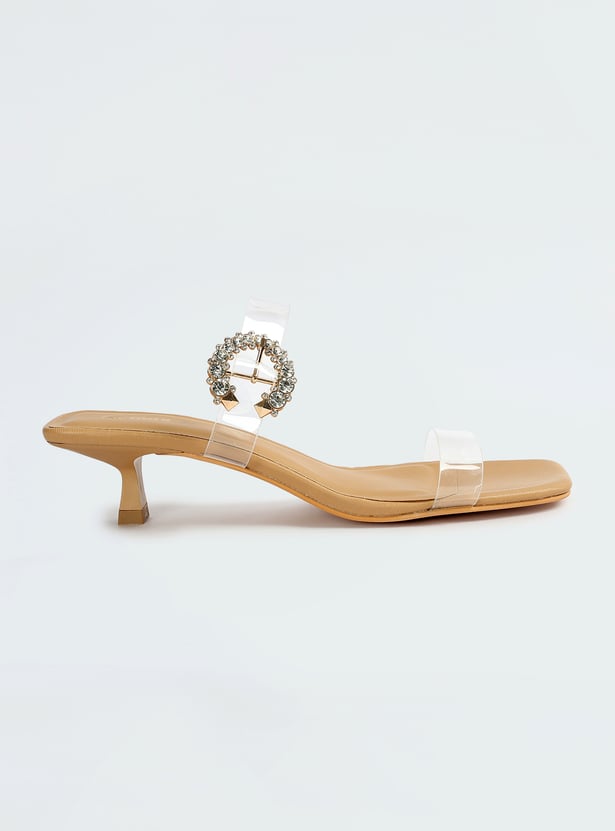 Women Embellished Buckle Kitten Heels