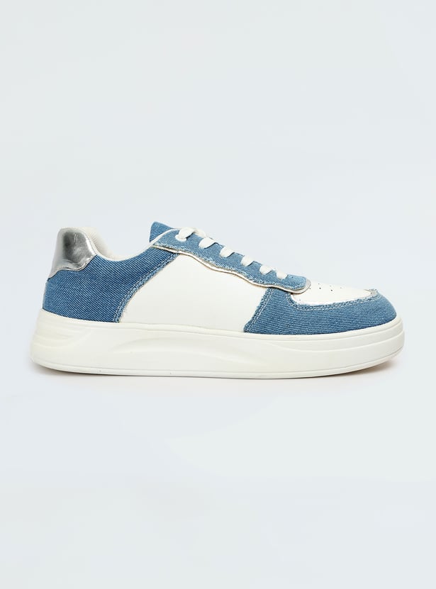 Women Colourblocked Denim Infused Lace-up Sneakers