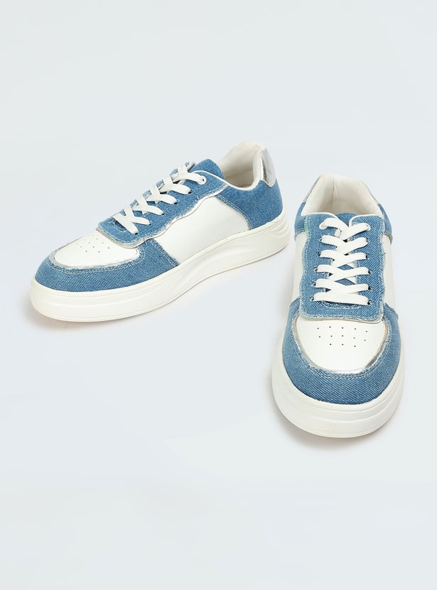 Women Colourblocked Denim Infused Lace-up Sneakers