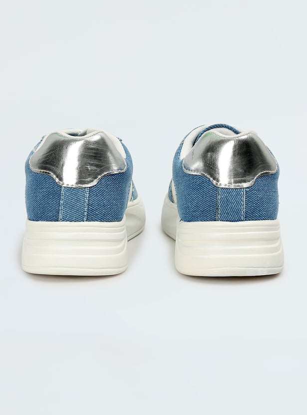 Women Colourblocked Denim Infused Lace-up Sneakers
