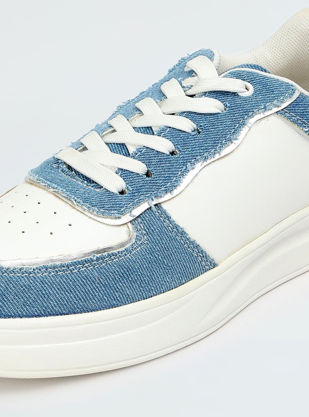 Women Colourblocked Denim Infused Lace-up Sneakers