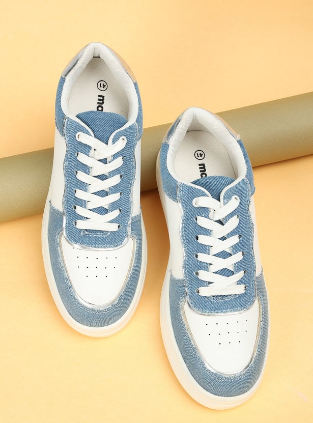 Women Colourblocked Denim Infused Lace-up Sneakers