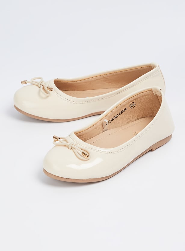 Girls Solid Ballerinas with Bow Accent