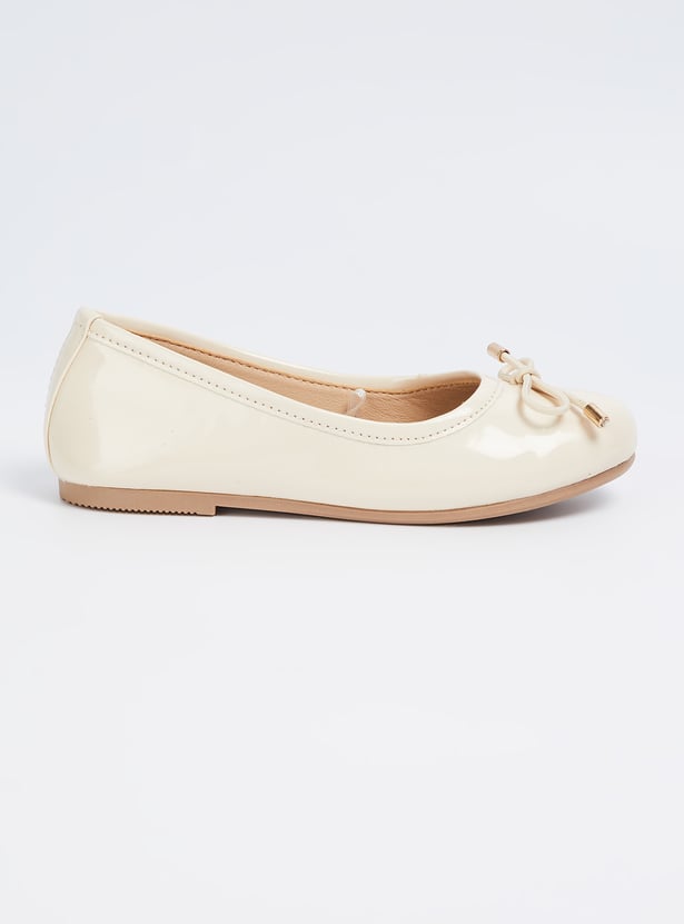 Girls Solid Ballerinas with Bow Accent