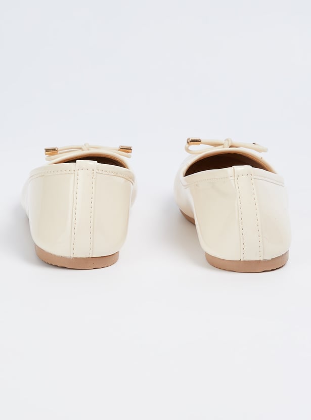 Girls Solid Ballerinas with Bow Accent