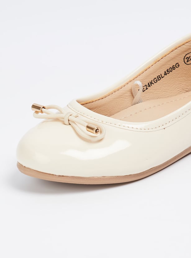 Girls Solid Ballerinas with Bow Accent
