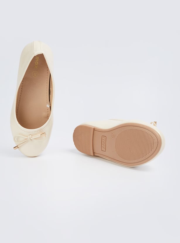 Girls Solid Ballerinas with Bow Accent