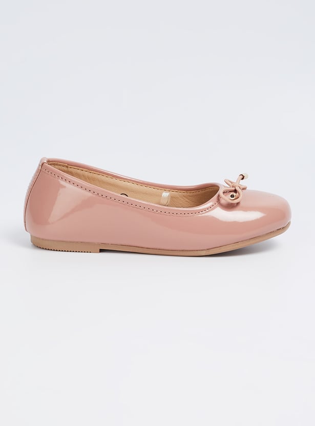Girls Solid Ballerinas with Bow Accent