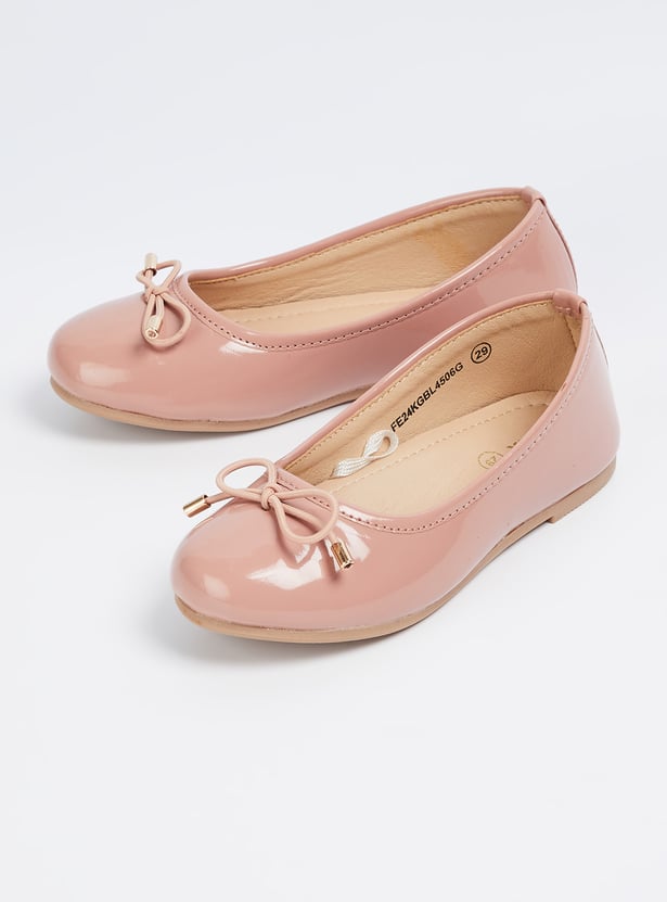 Girls Solid Ballerinas with Bow Accent