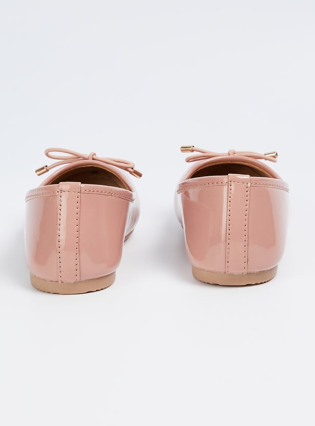 Girls Solid Ballerinas with Bow Accent