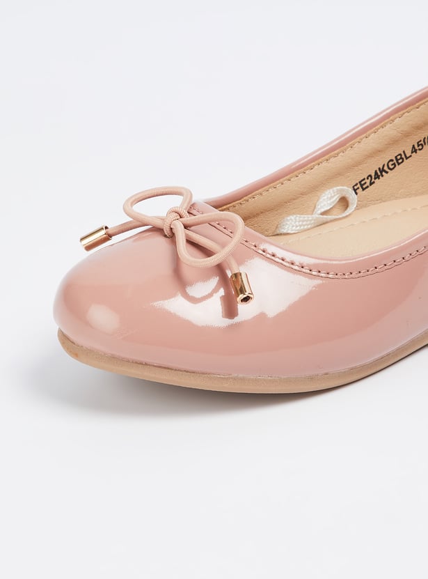 Girls Solid Ballerinas with Bow Accent