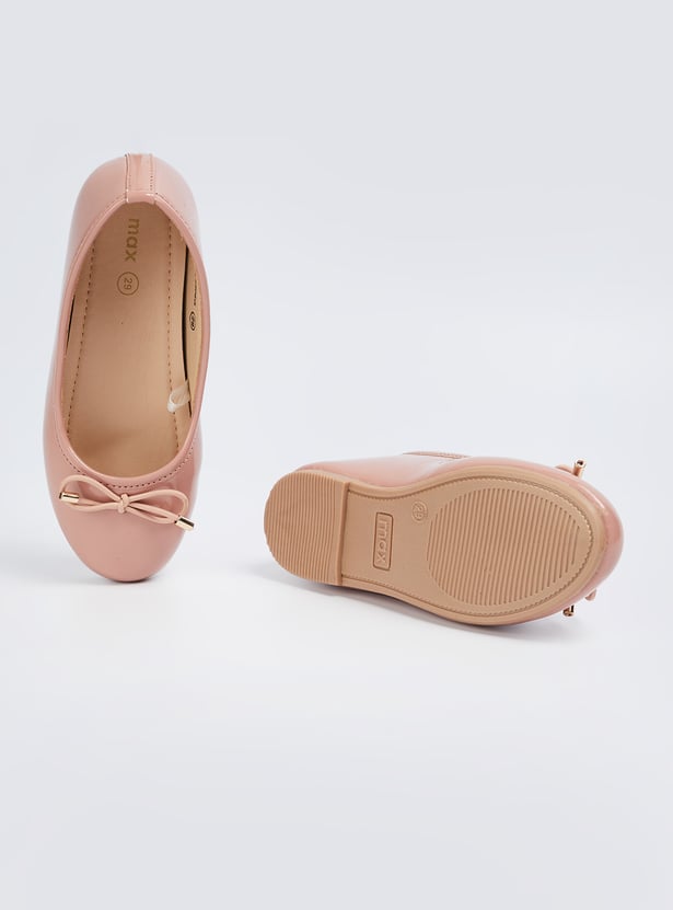 Girls Solid Ballerinas with Bow Accent